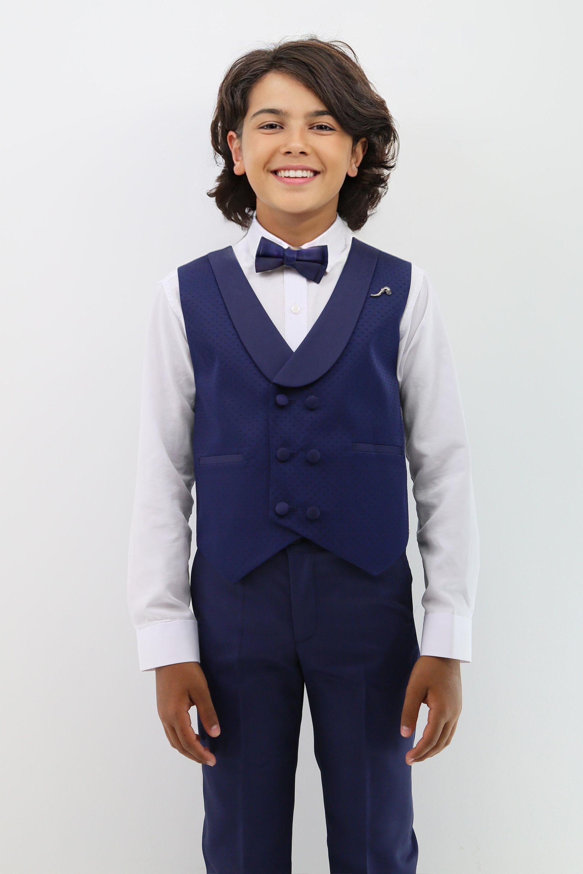 Baby & Boys Shawl Lapel Dotted Navy Waistcoat Suit Set