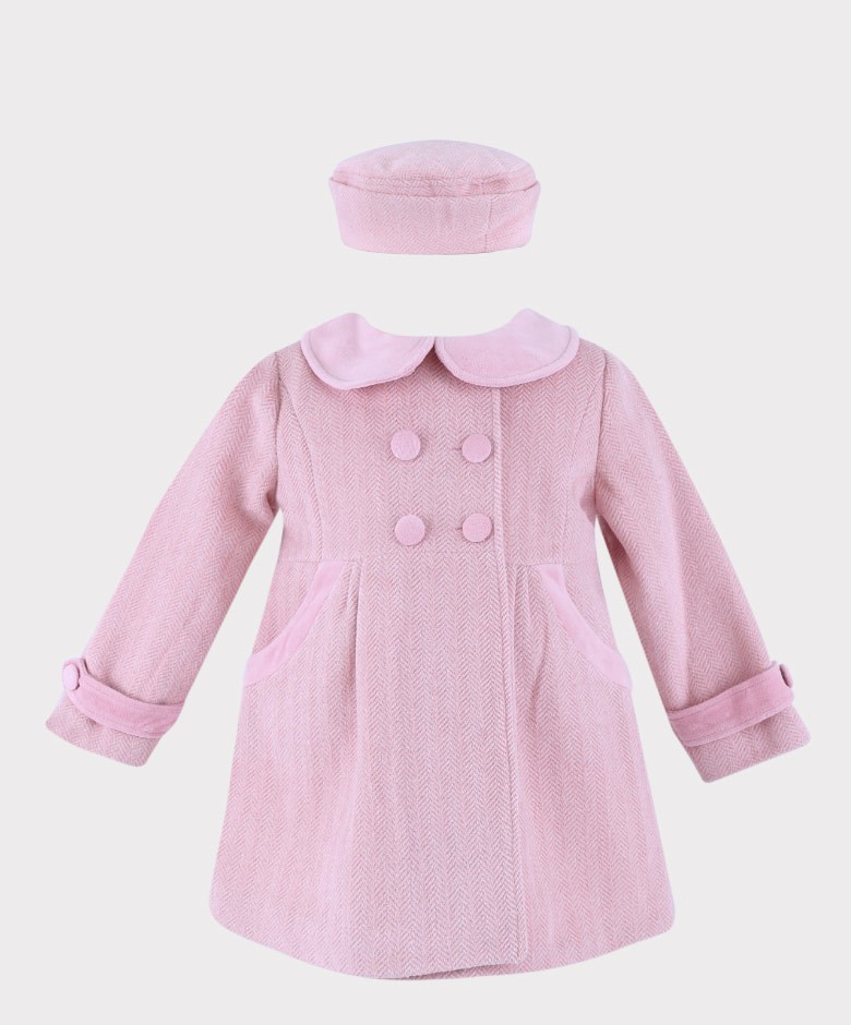 Festliche Mantel und Hut für Baby Mädchen mit Fischgrätenmuster