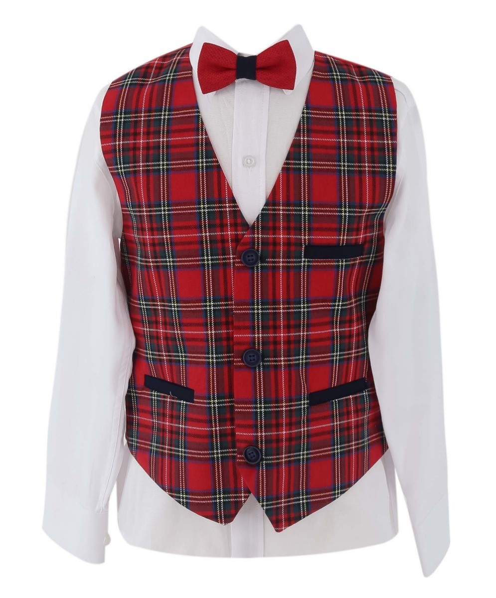 Jungen Slim Fit Tartan Check 6-teiliger Anzug – Oliver