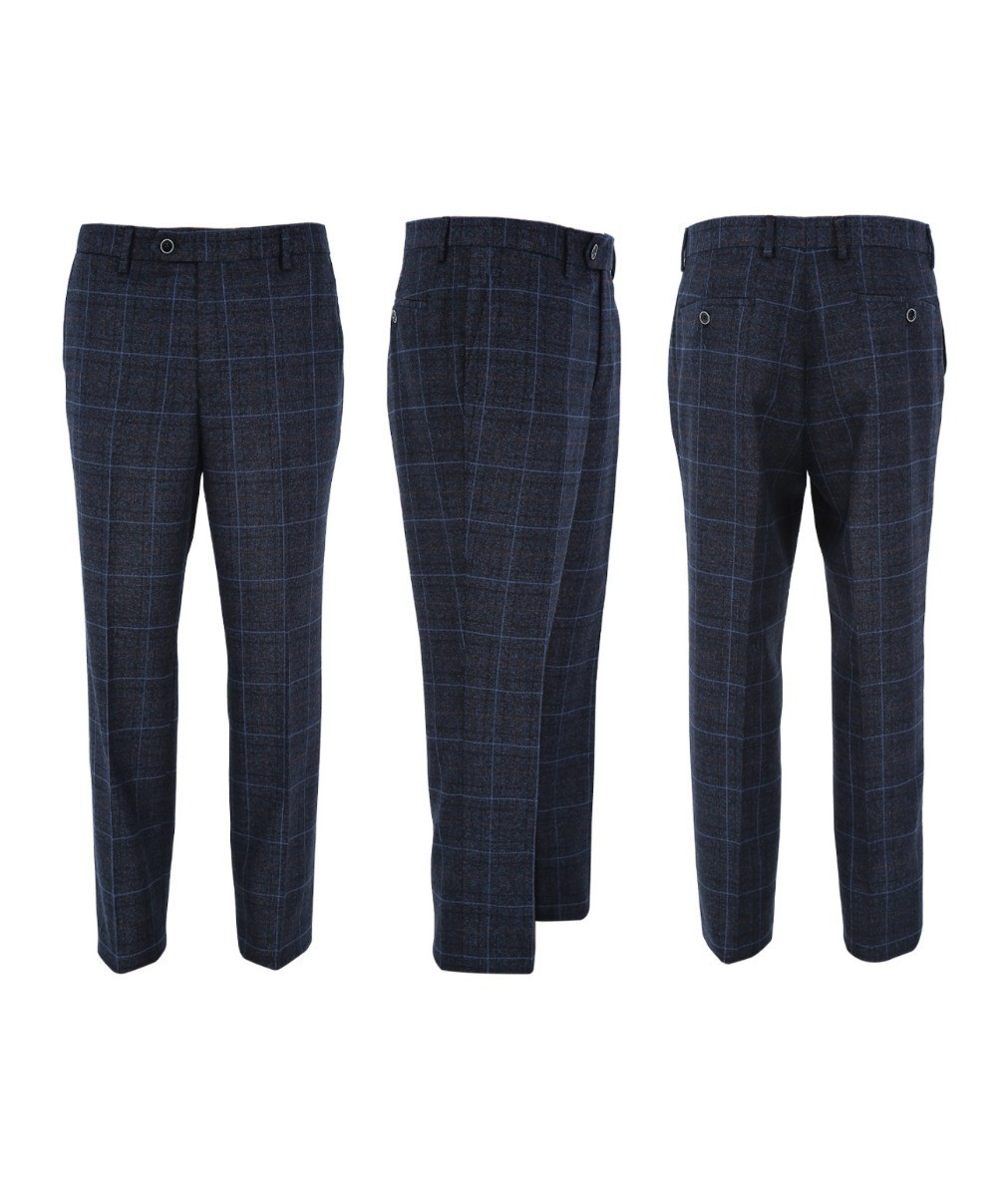 Men's Tailored Fit Retro Check Pants - ANTHONY NAVY