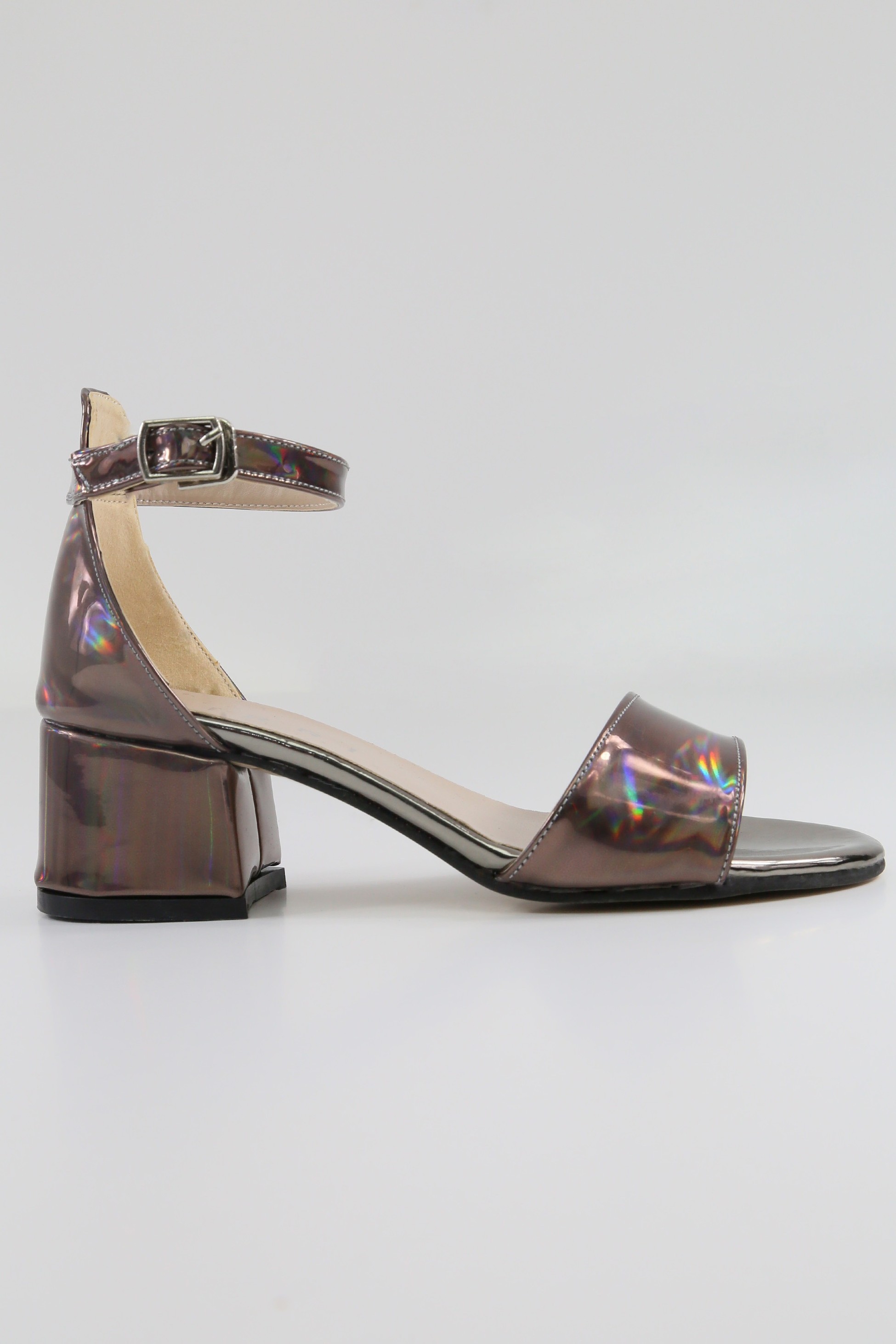 Mädchen Iridescente Blockabsatz-Sandalen in Lackoptik - NOVA - Dunkelsilber