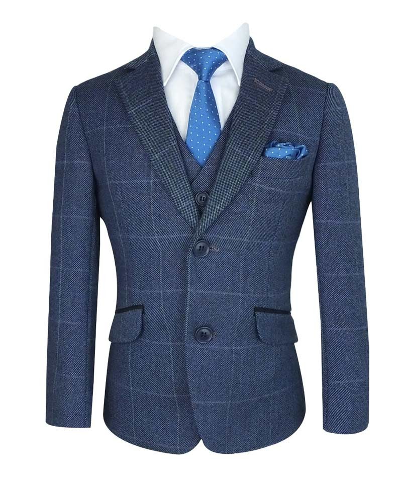 Costume Bleu en Tweed à Carreaux Exclusif pour Garçons