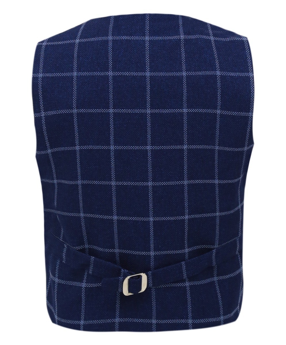 Boys Tweed Check Cotton Vest Set - Navy blau