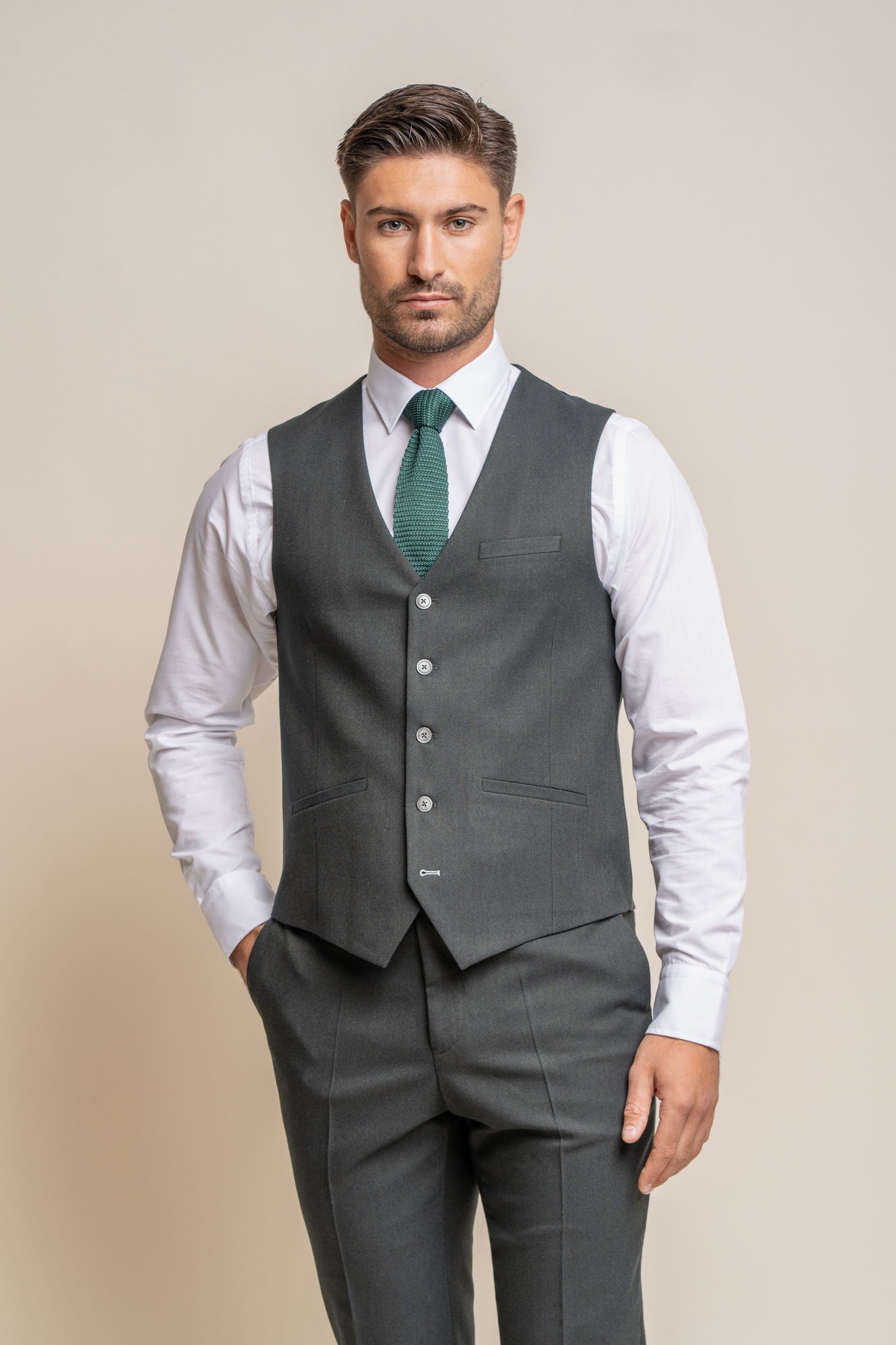 Men's Slim Fit Formal Vest - FURIOUS Olive