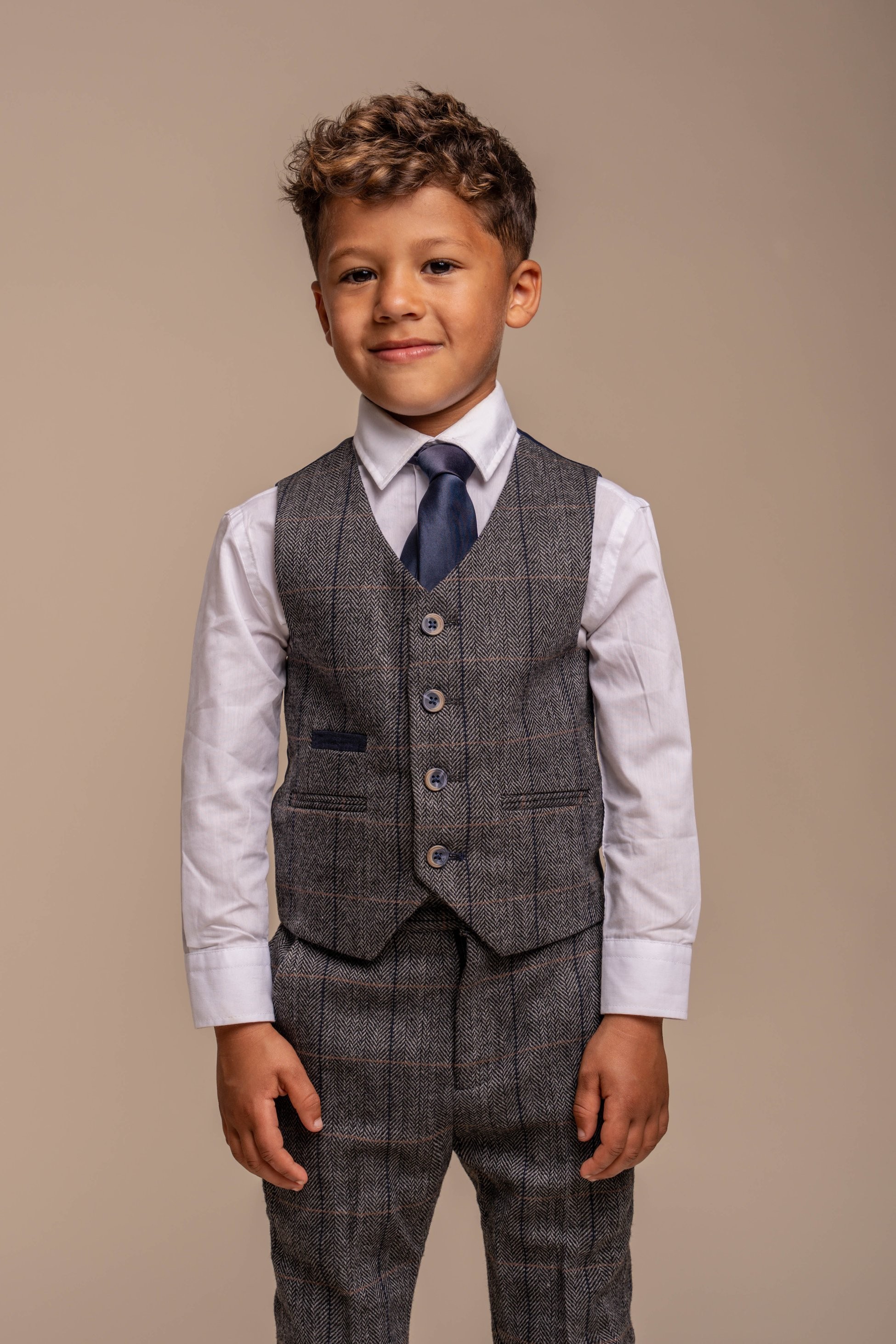 Peaky Blinders Jungen Anzug mit Tweed Karo Muster - Grau