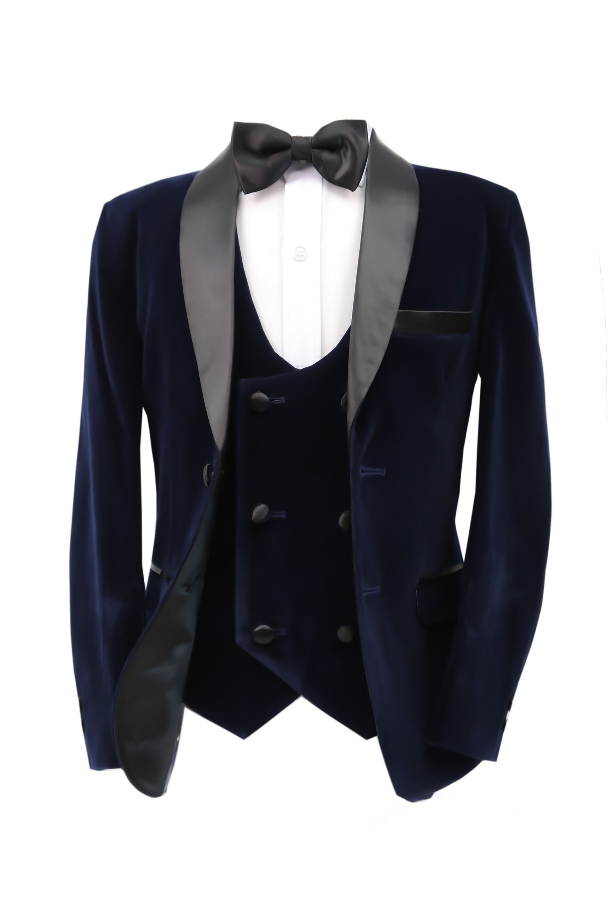 Boys Velvet Tuxedo Anzug mit Zweireihiger Weste - Navy blau