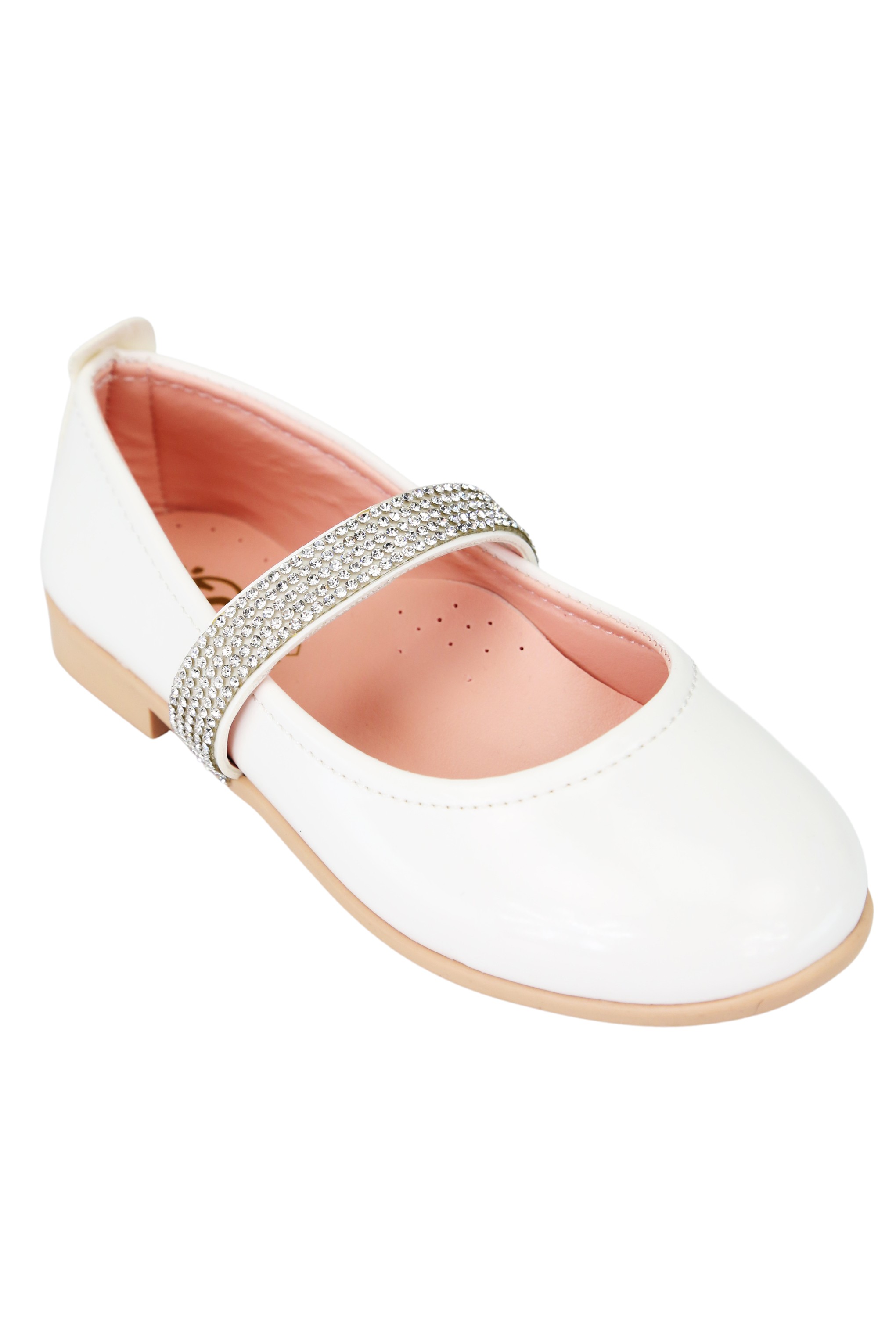 Girls Rhinestone Patent Mary Jane Shoes - ARWEN - White
