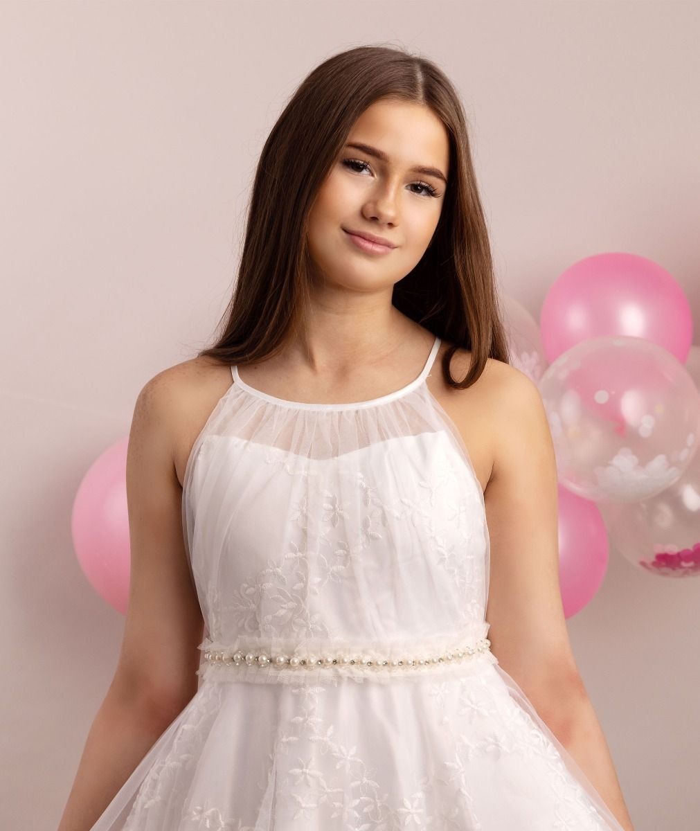 Girls' Ivory Halter Neckline Tulle Dress - GIA