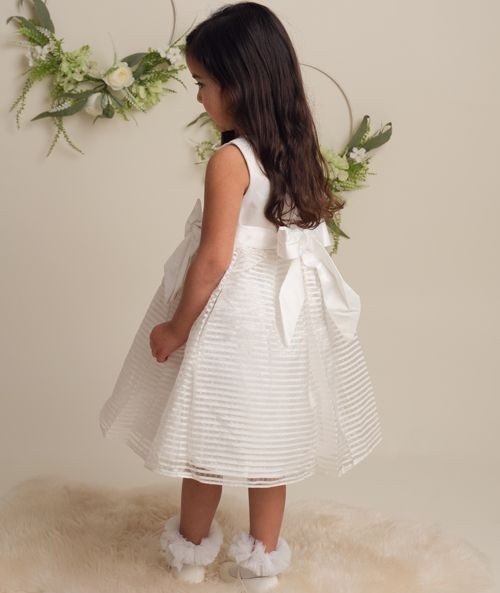 Girls Satin Bow Dress with Striped Tulle Skirt - IZEL