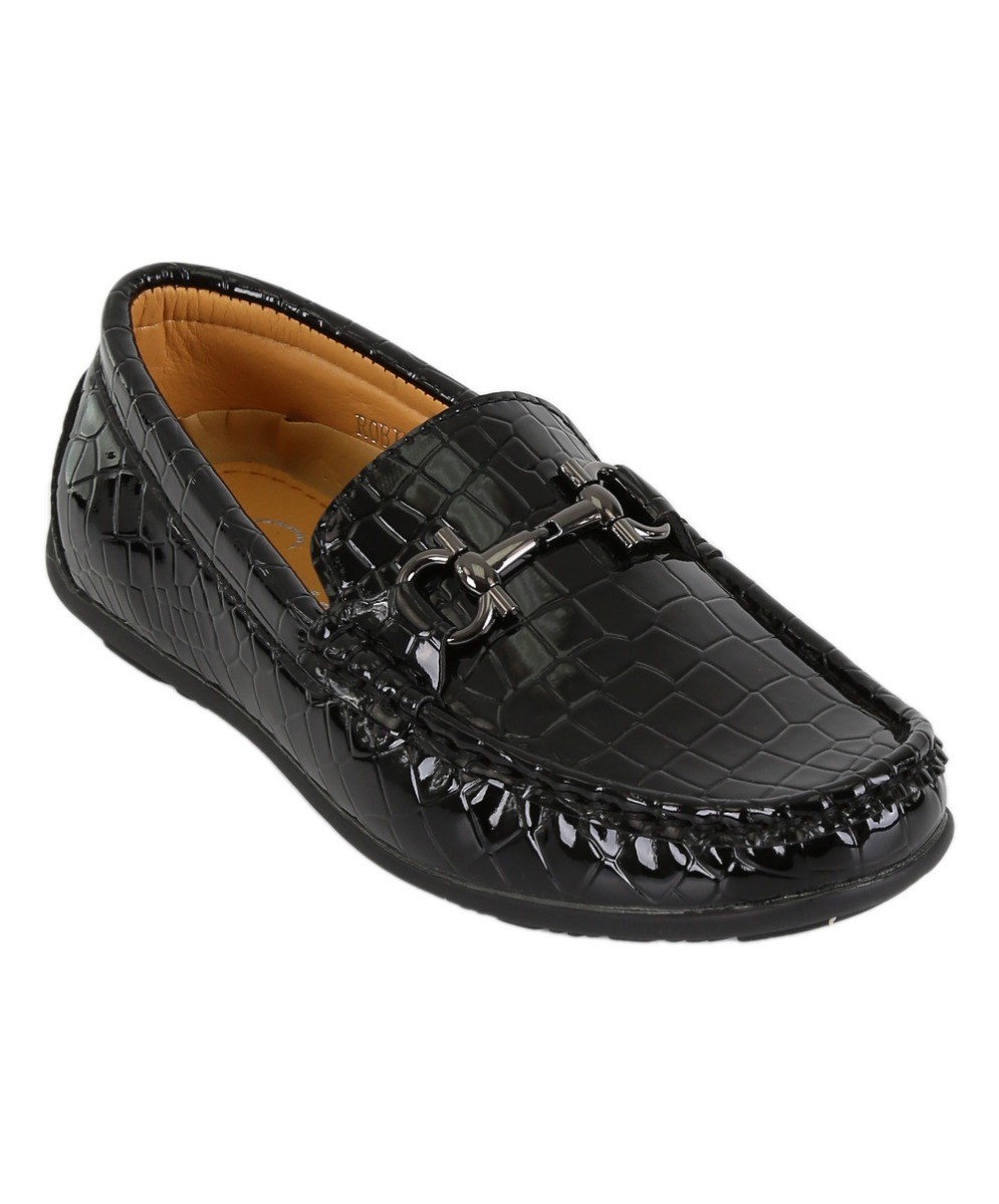 Boys Crocodile Hazel Slip on Loafer Patent Mocassin - Black