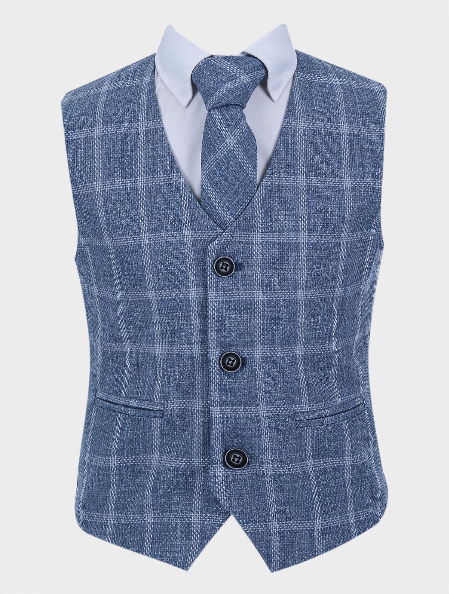 Boys Tweed Windowpane Check Cotton Vest