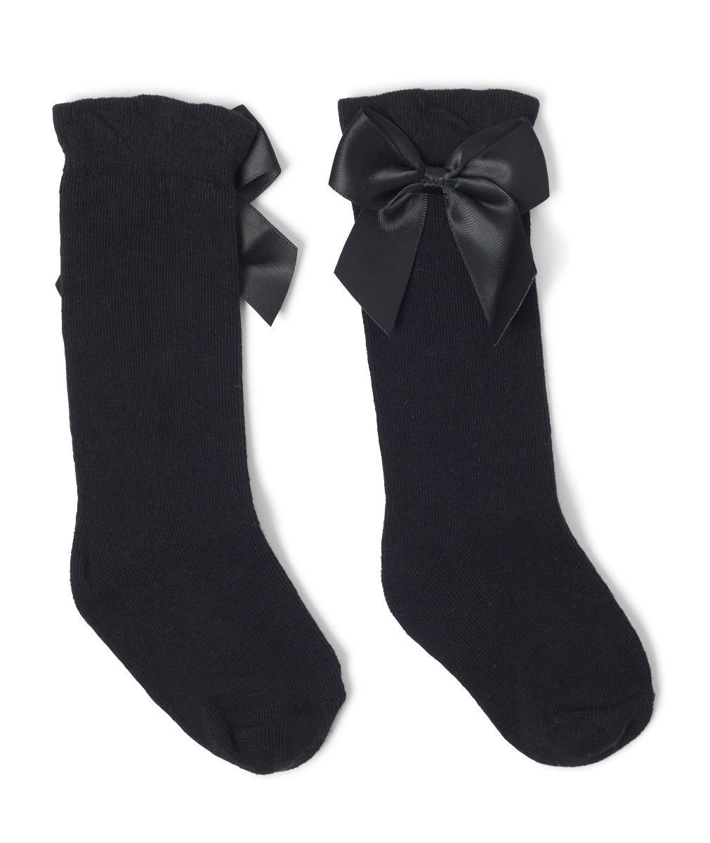 Chaussettes hautes pour filles avec nœud - VICTORIA - Noir