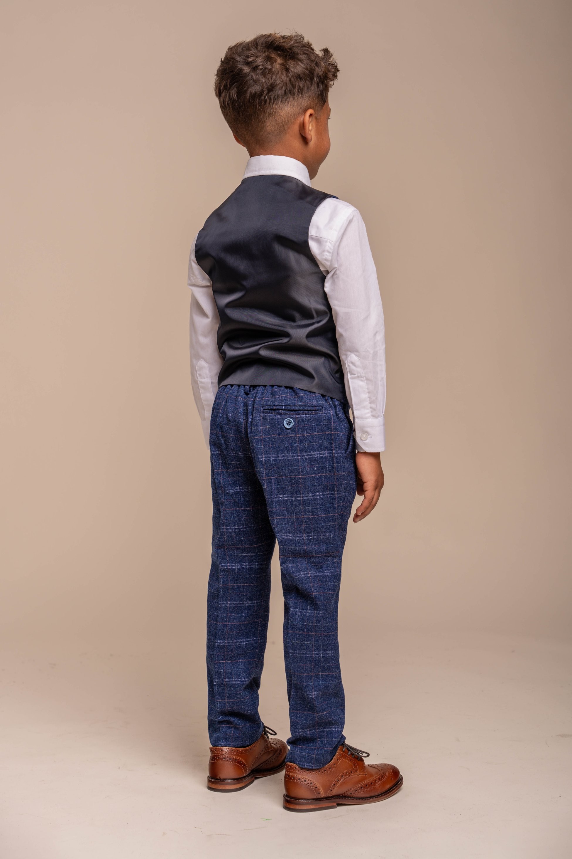 Jungen Tweed Karo Navy Slim Fit Anzug - KAISER
