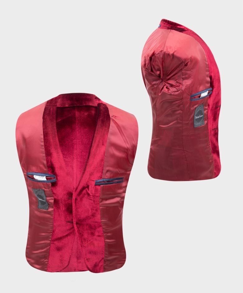 Jungen Tailored Fit Samt Blazer mit Ellenbogenpatches - Claret rot