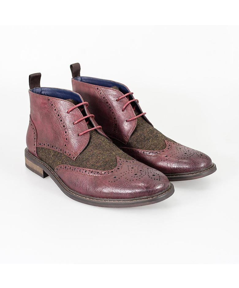 Men's Tweed and Leather Brogue Chelsea Boots - CURTIS