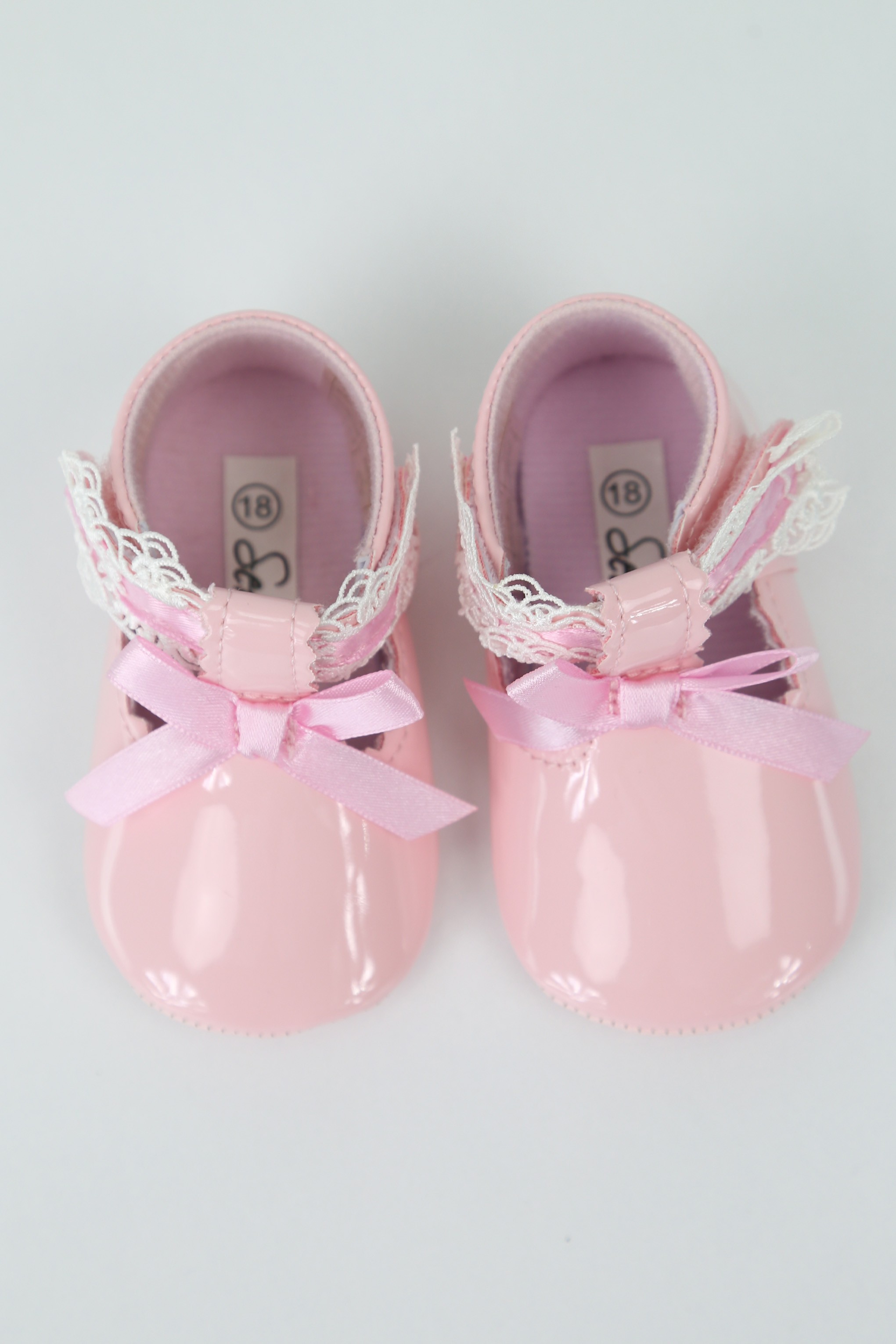 Baby Girls Patent Christening Shoes with Lace Details - VALENTINA