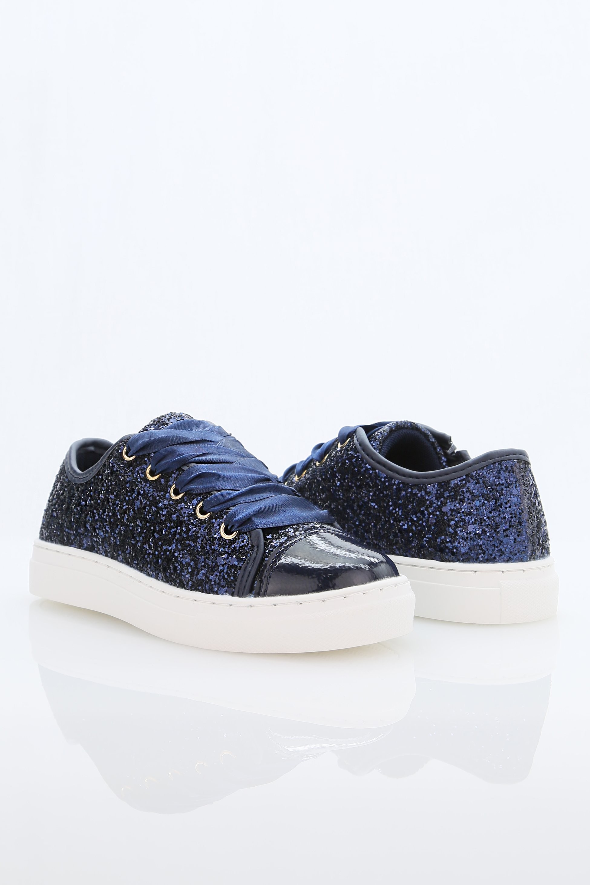 Mädchen Glitzer-Sneakers mit Satinschnürsenkeln – TRINITY - Navy blau