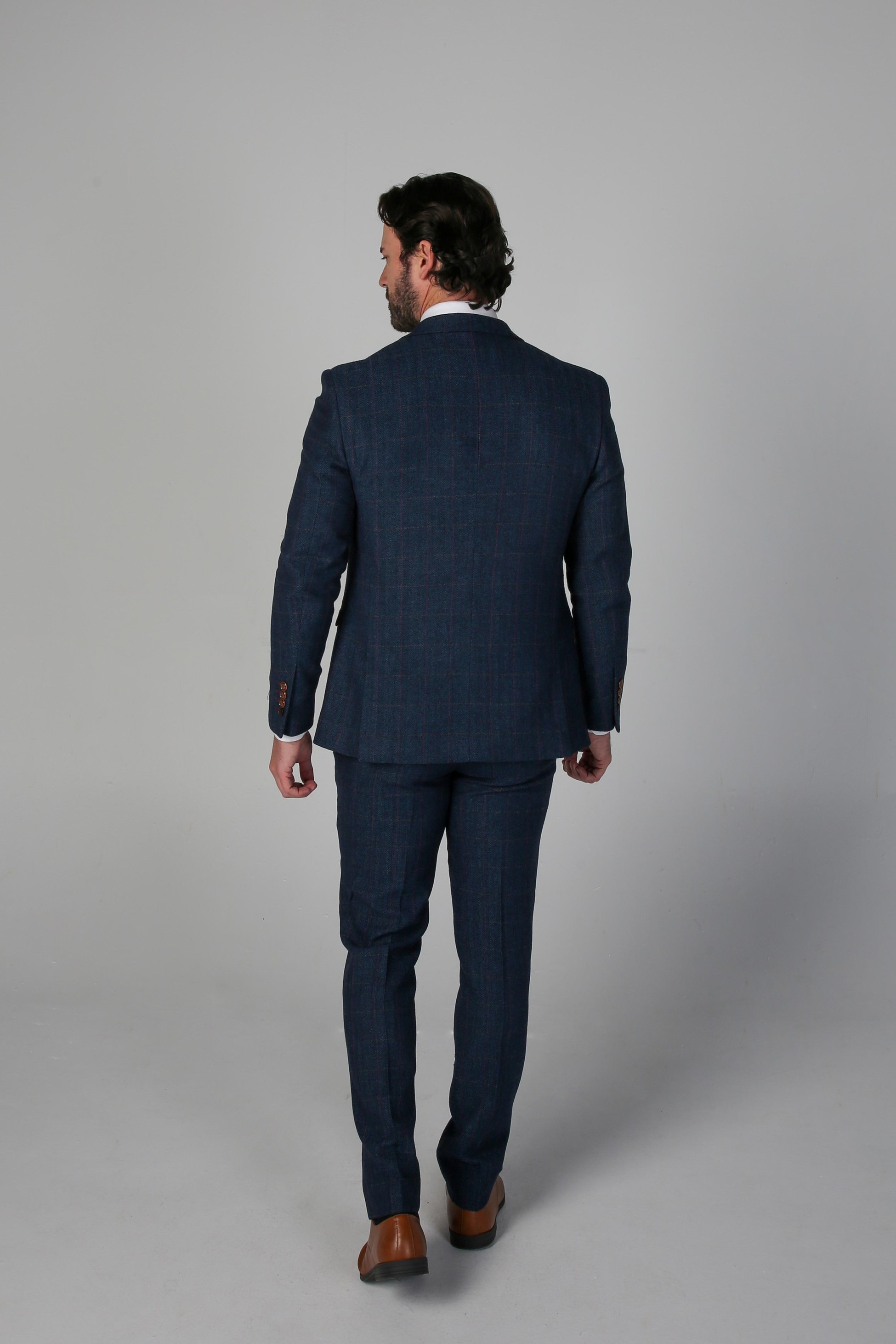 Herren Tweed Herringbone Anzug in Marineblau, 3-teilig, für Hochzeiten und Geschäftsanlässe, Taillierter Schnitt
