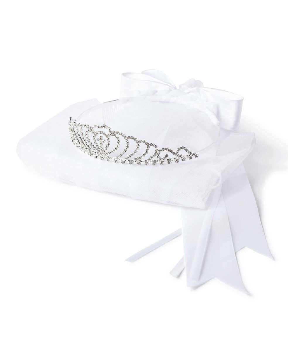 Mädchen Weißes Kristallkreuz Tiara Schleier - CMV802