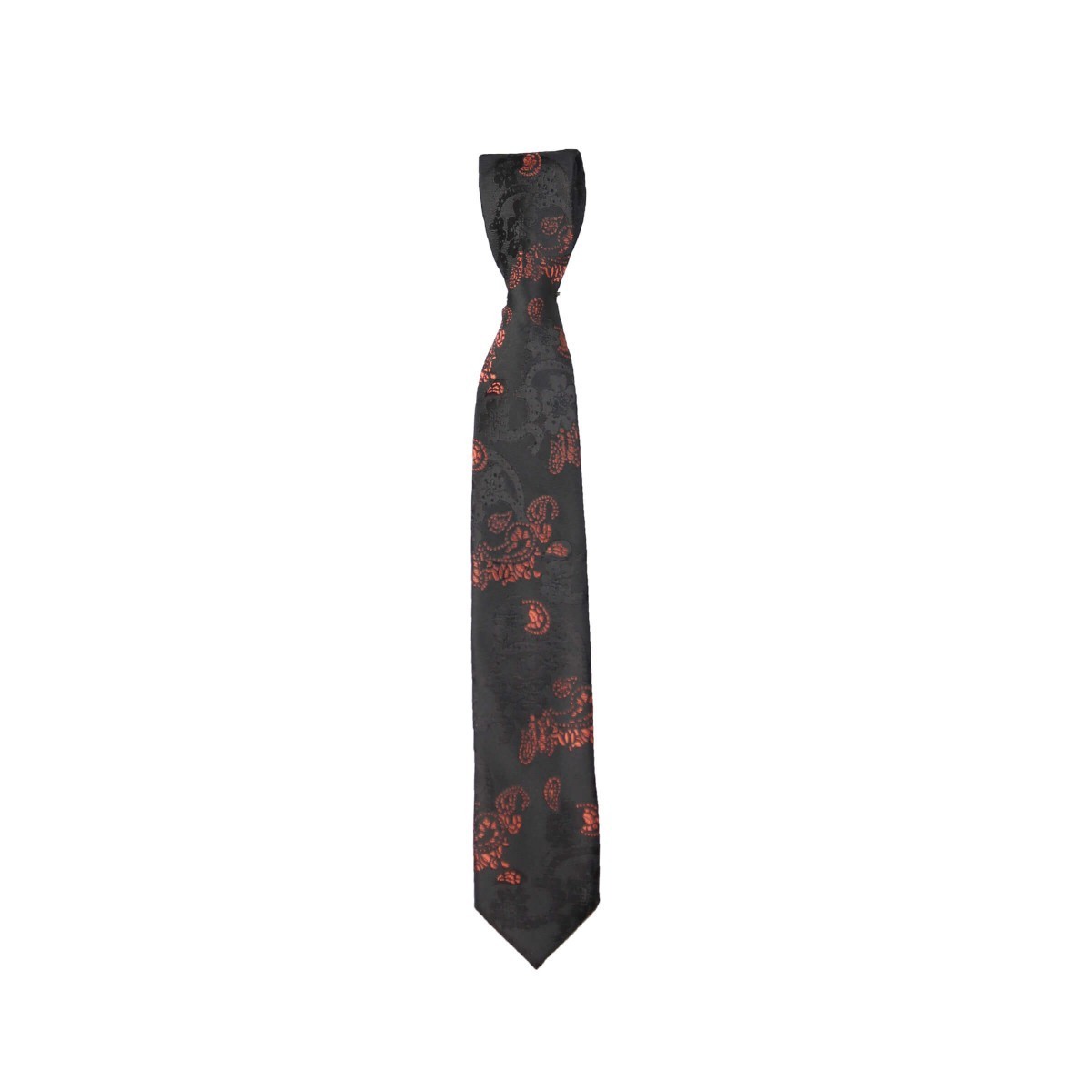 Jungen-Krawatten mit Paisley-Muster, formelle Krawatte und Einstecktuch für Kinder - Schwarz und Orange