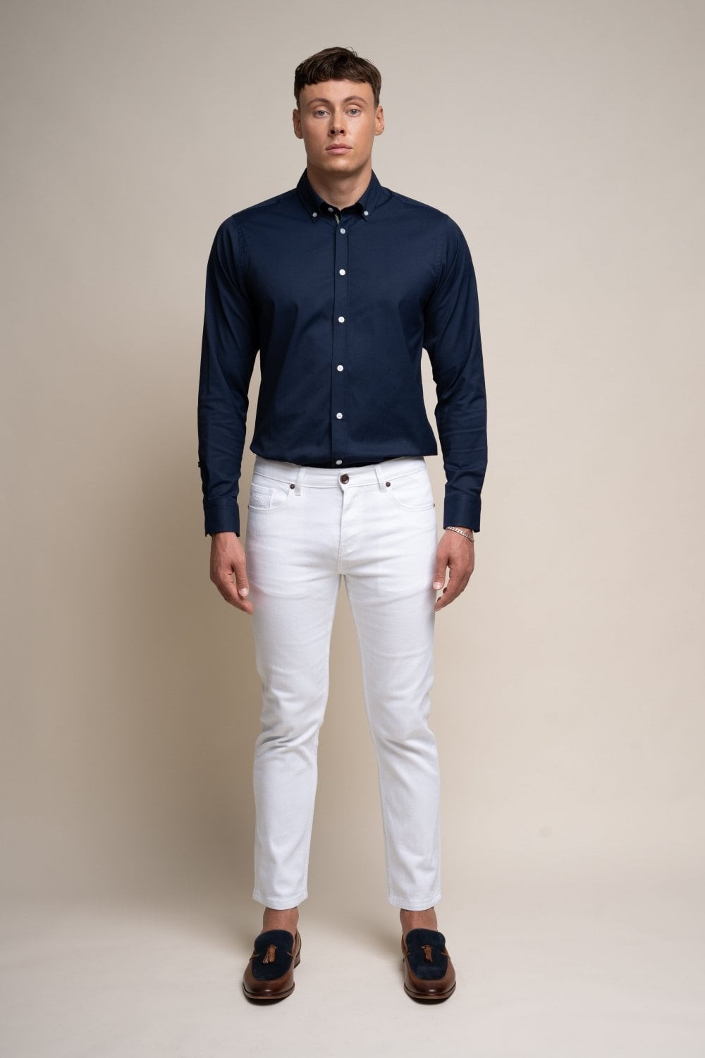 Herren Baumwolle Slim-Fit Stretch Denim Jeans - MILANO - Weiß