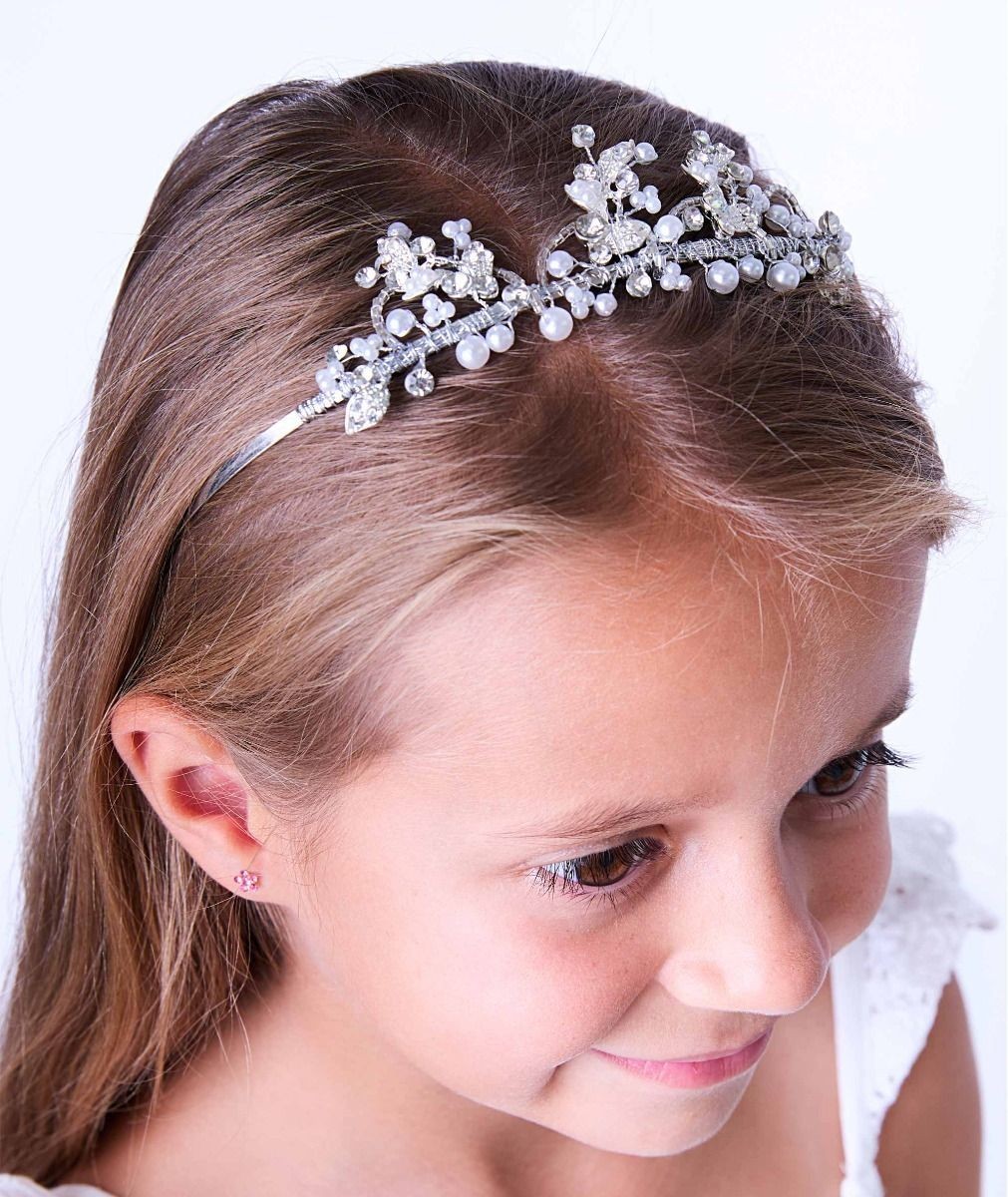 Mädchen Silber Strass & Perle Tiara Stirnband - Peru