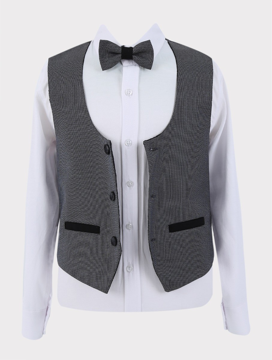 Boys 4 Piece Set Textured Vest - CHARLES Grey