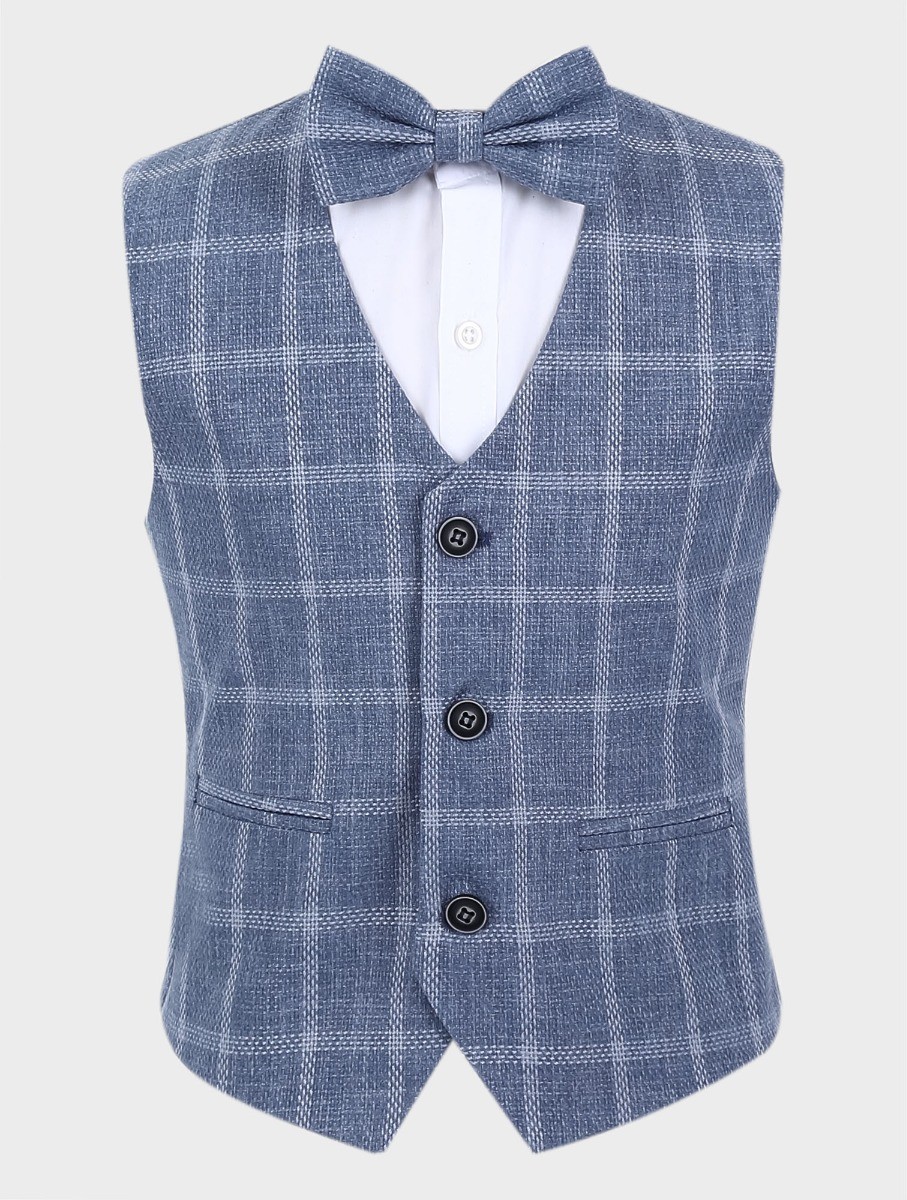 Boys Tweed Windowpane Check Cotton Vest