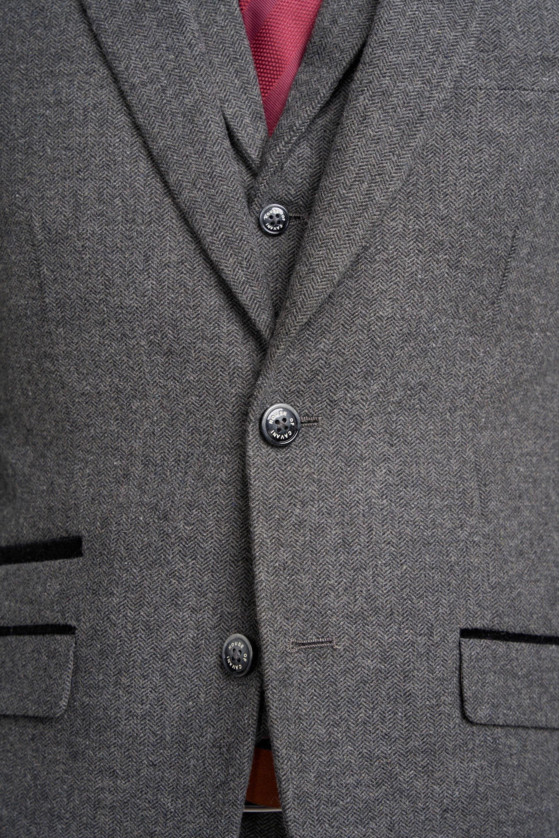 Men’s Grey Herringbone Tweed Suit Jacket - COSMO