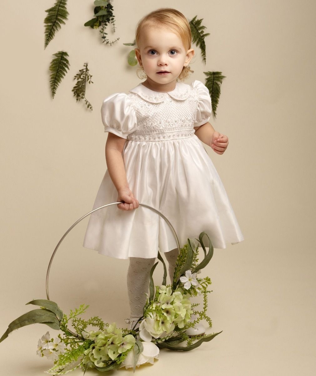 Ivory Satin and Beaded Dress for Girls and Babies – ZELDA