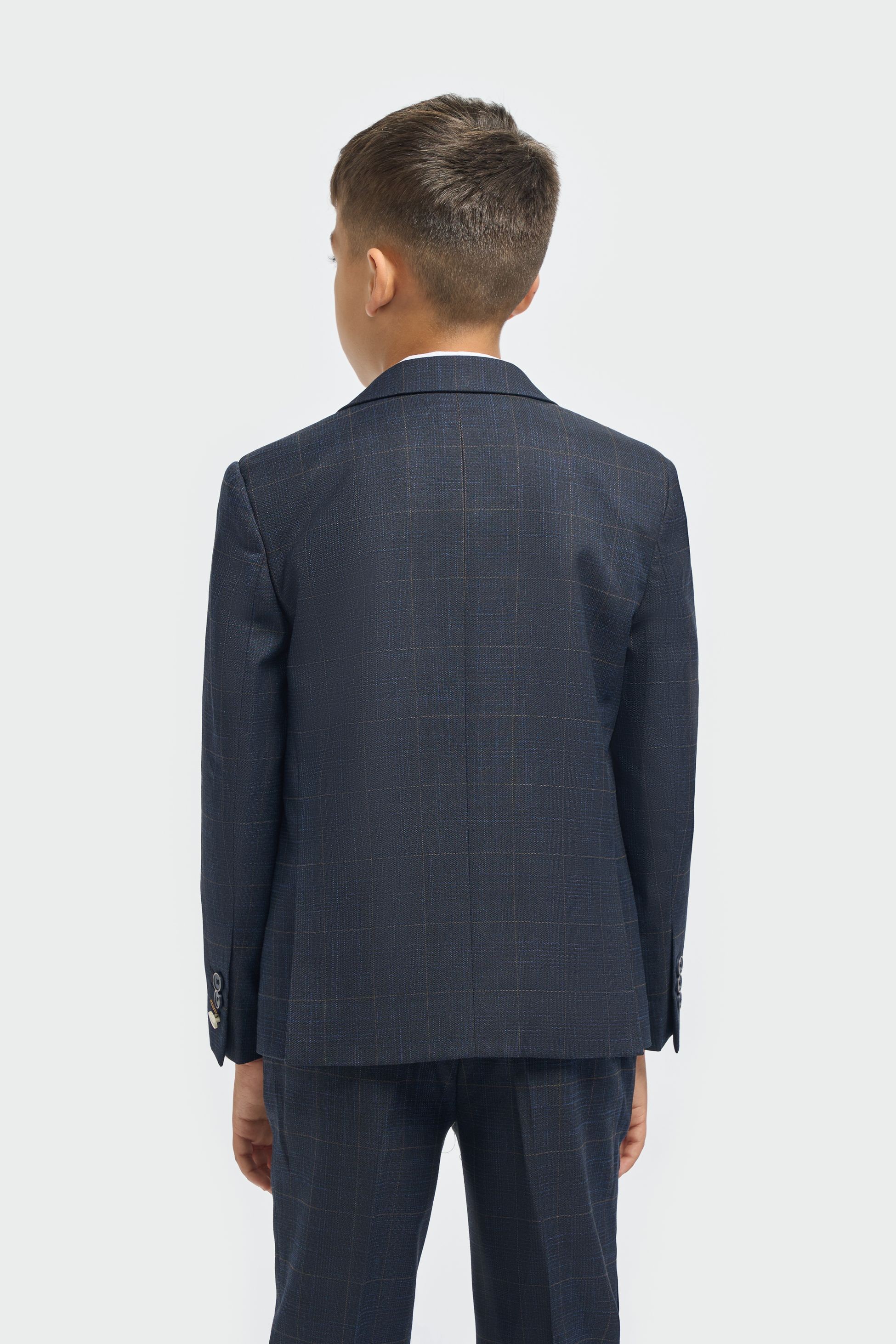 Jungen 3-teiliger Anzug mit Navy-Windowpane-Karo - Torino