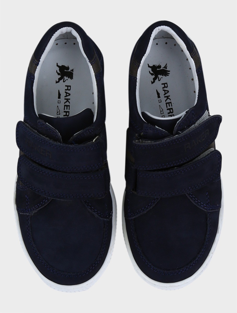 Boys Suede Velcro Sneakers  - Navy Blue - Gray