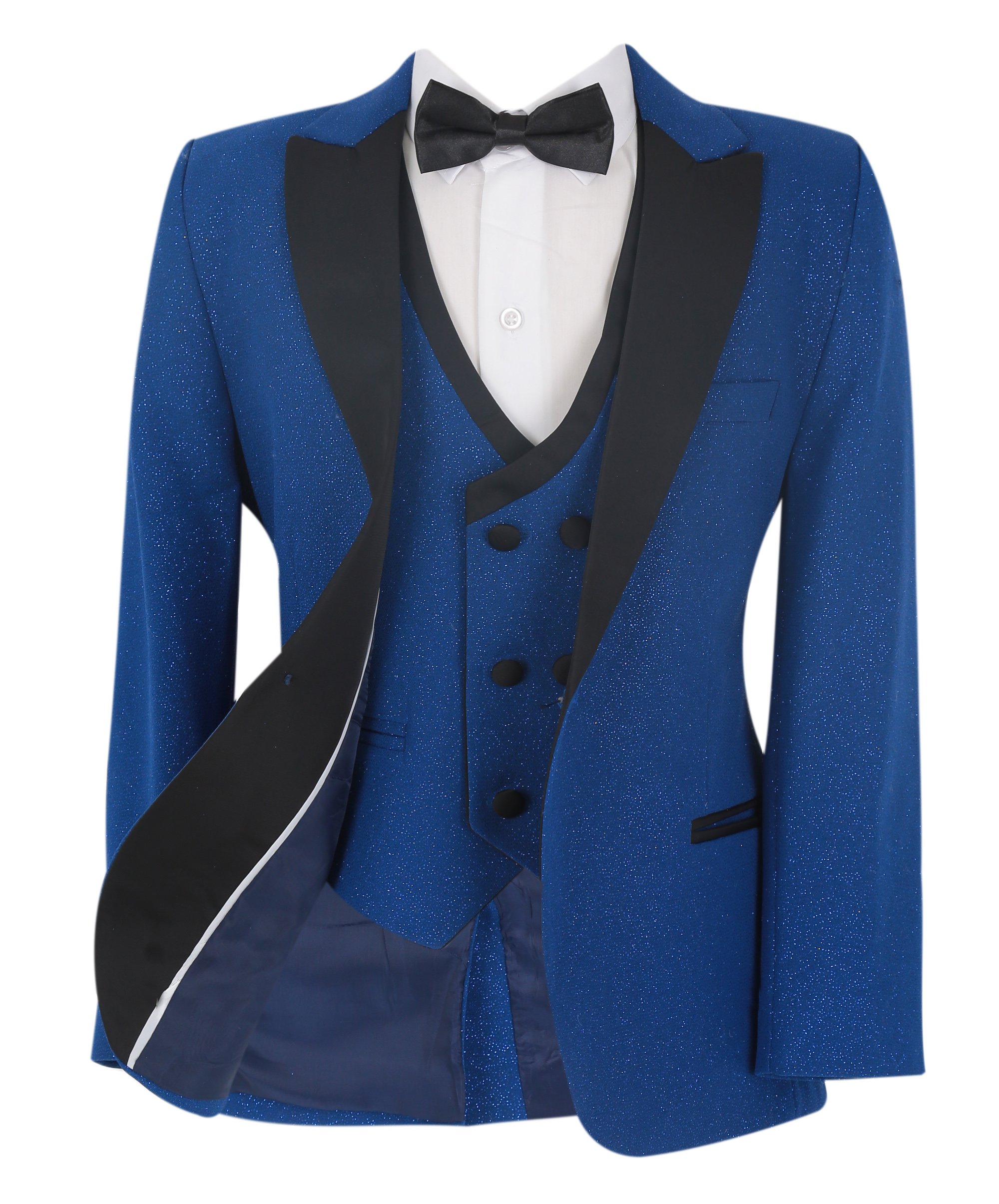 Boys Glittery Slim Fit Tuxedo Dinner Suit - Blue