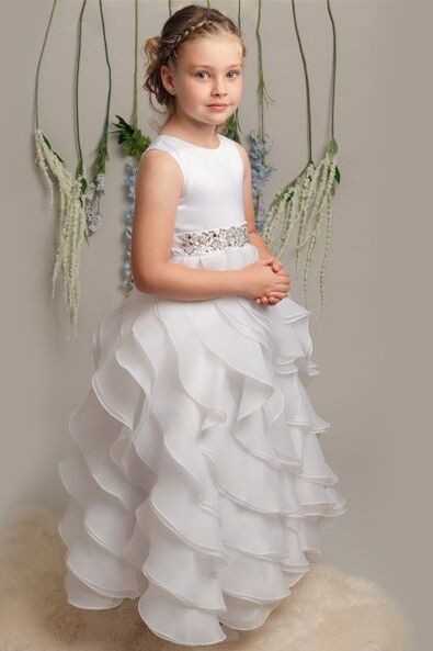 Girls White Cascading Tiered Tulle Dress – ELLA