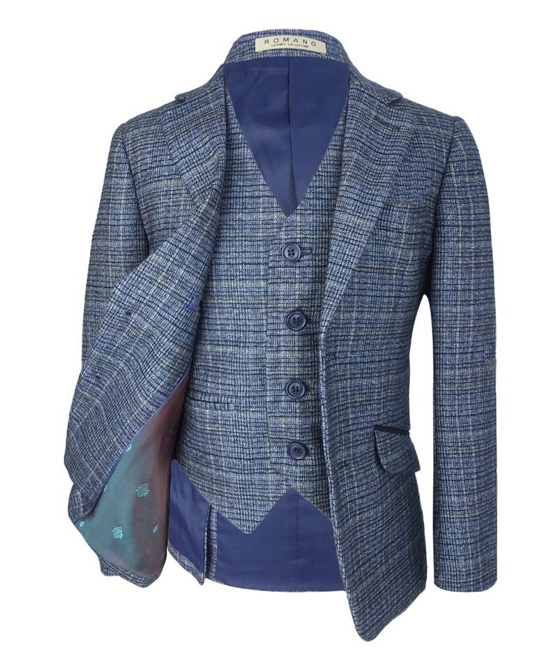 Jungen Himmelblauer Tweed Karo Anzug Set