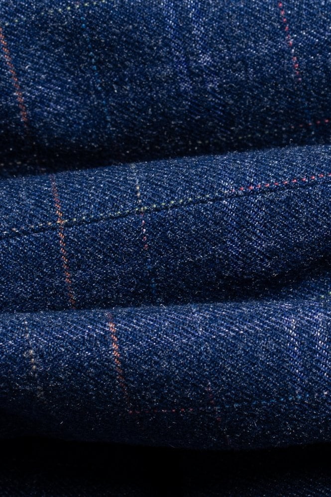 Herren Retro Blaue Slim-Fit Tweed Anzugjacke mit Hahnentrittmuster - KAISER