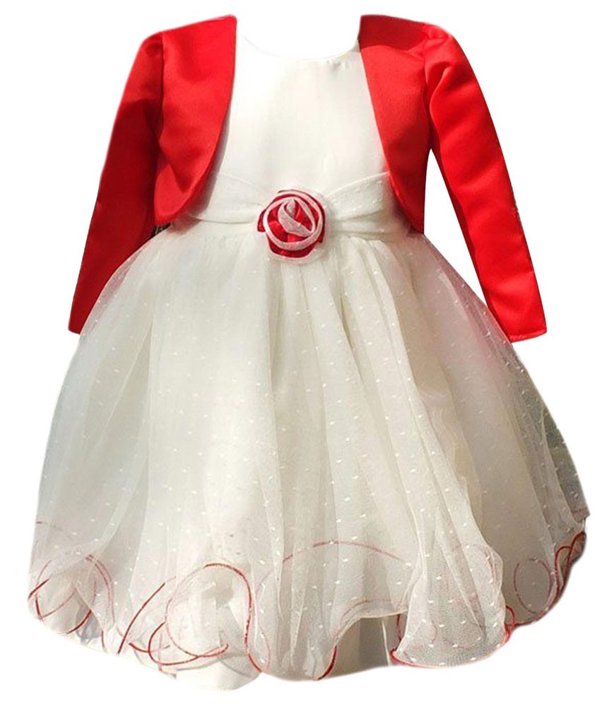 Baby Girls Wedding Cristening Bolero Dress - Cream - Red