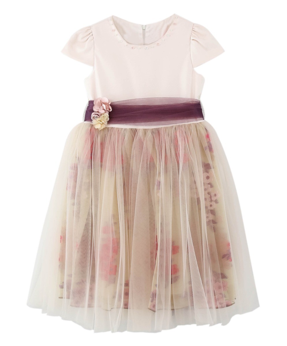 Mädchen Kurzarm Rosa Kleid Set - Cappucino - Erröten rosa