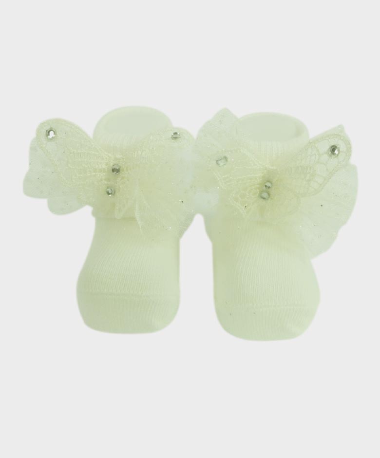 Baby Girl Headband and Sock Wedding Communion Accessories Set - Elfenbein
