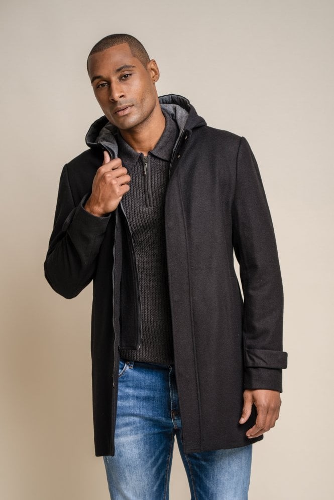 Men's Wool Blend Hooded Coat - MICHIGAN
