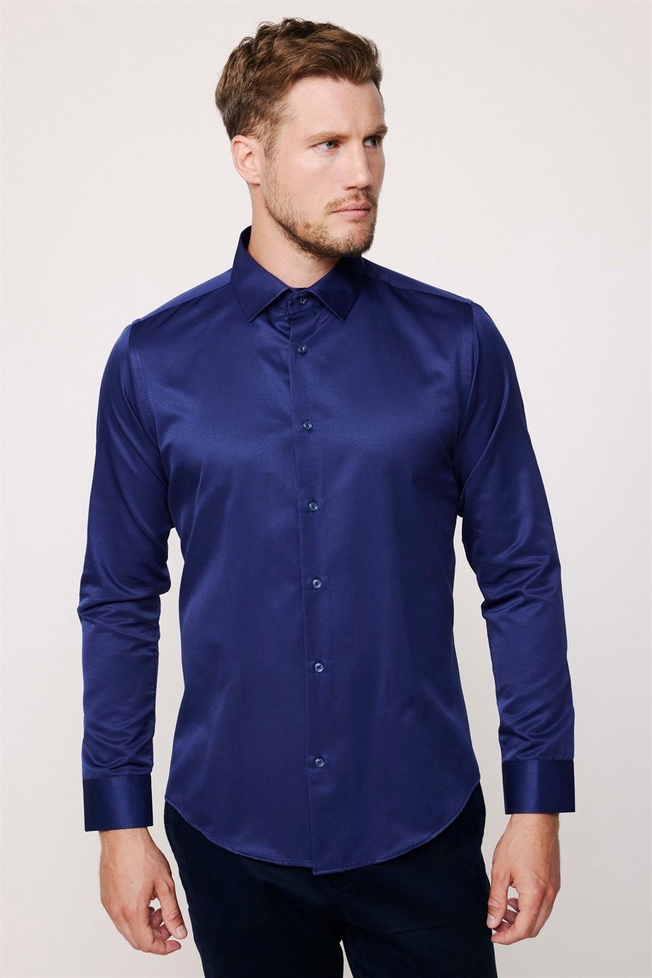 Chemise Slim Fit en Coton Mélangé avec Col Boutonné pour Homme - Dimi Dotti - Night Blue