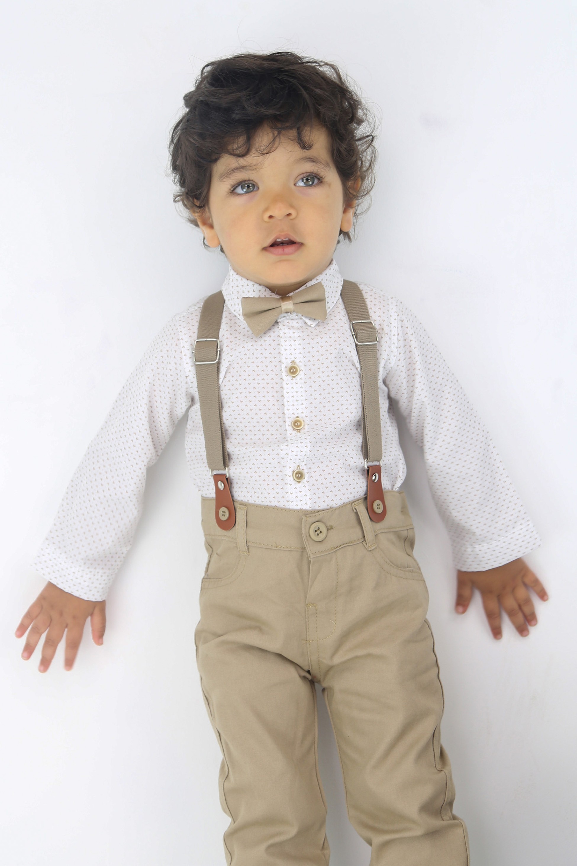 Baby Jungen Gentleman Outfit - 4-teiliges Hosenträger-Anzug-Set - BIRD - Braun braun