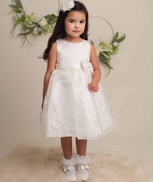 Girls Satin Bow Dress with Striped Tulle Skirt - IZEL