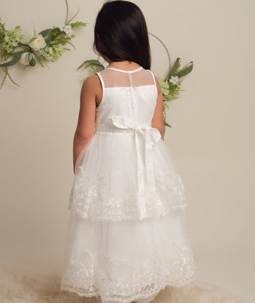 Girls Ivory Layered Lace Dress - FLORANCE