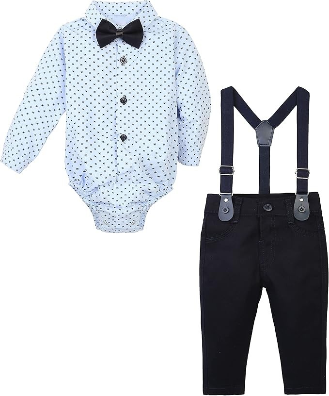 Baby & Jungen Gentleman-Outfit - 4-teiliges Hosenträger-Set - KELEBEK - Light Blue - Navy