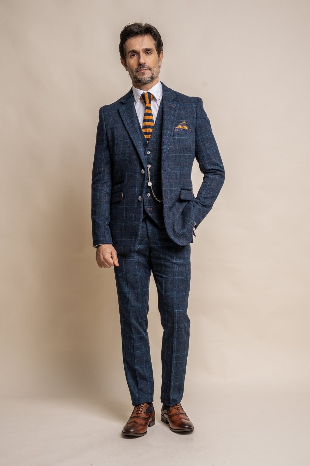 Costume en Tweed à Carreaux Fenêtre Bleu pour Homme - CODY