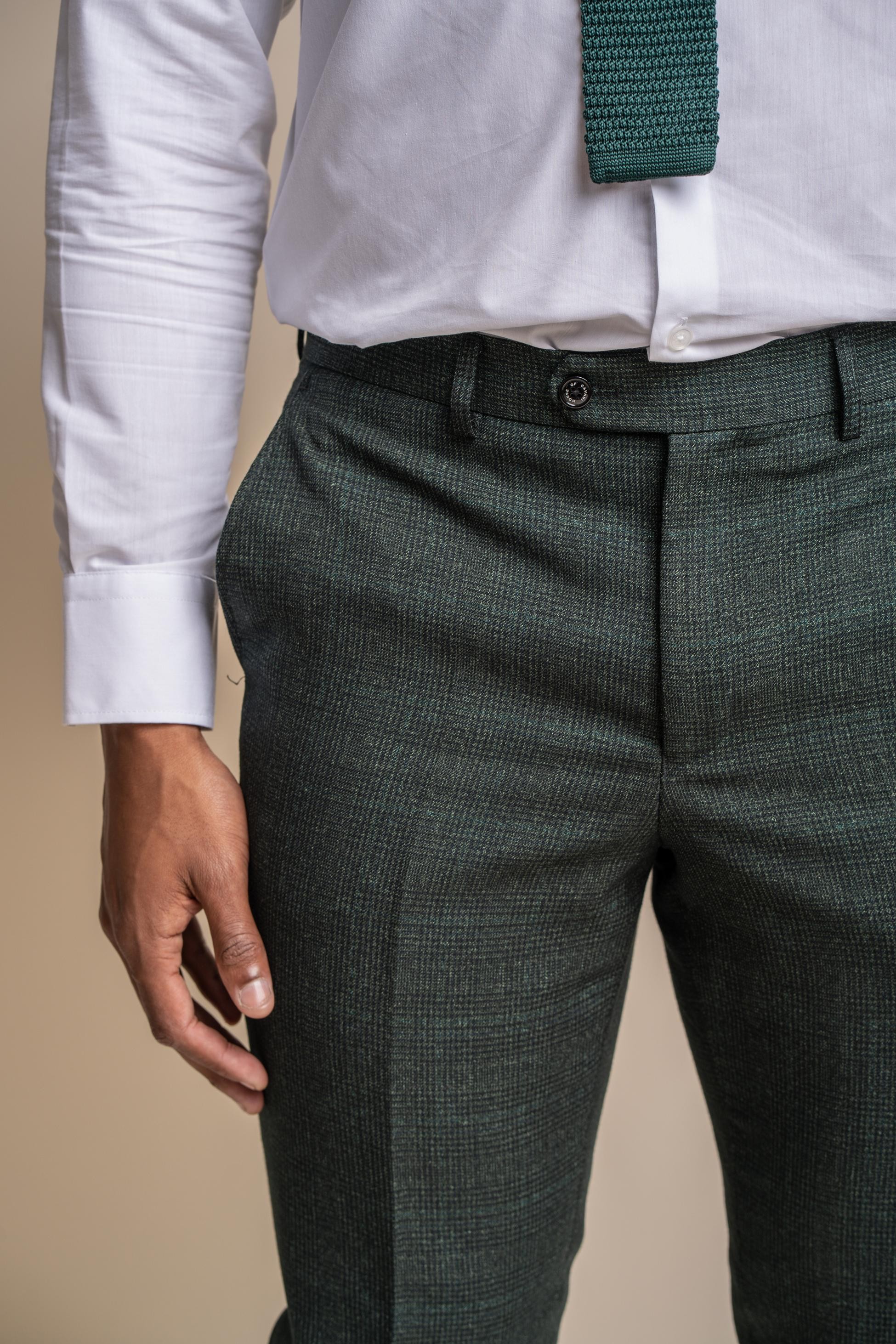 Men's Tweed Houndstooth Check Slim Fit Pants - CARIDI