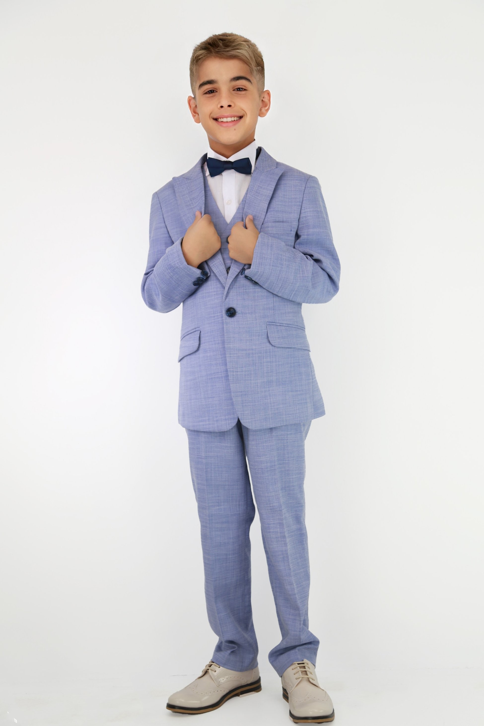 Boys Twill Blue Self-Pattern Suit