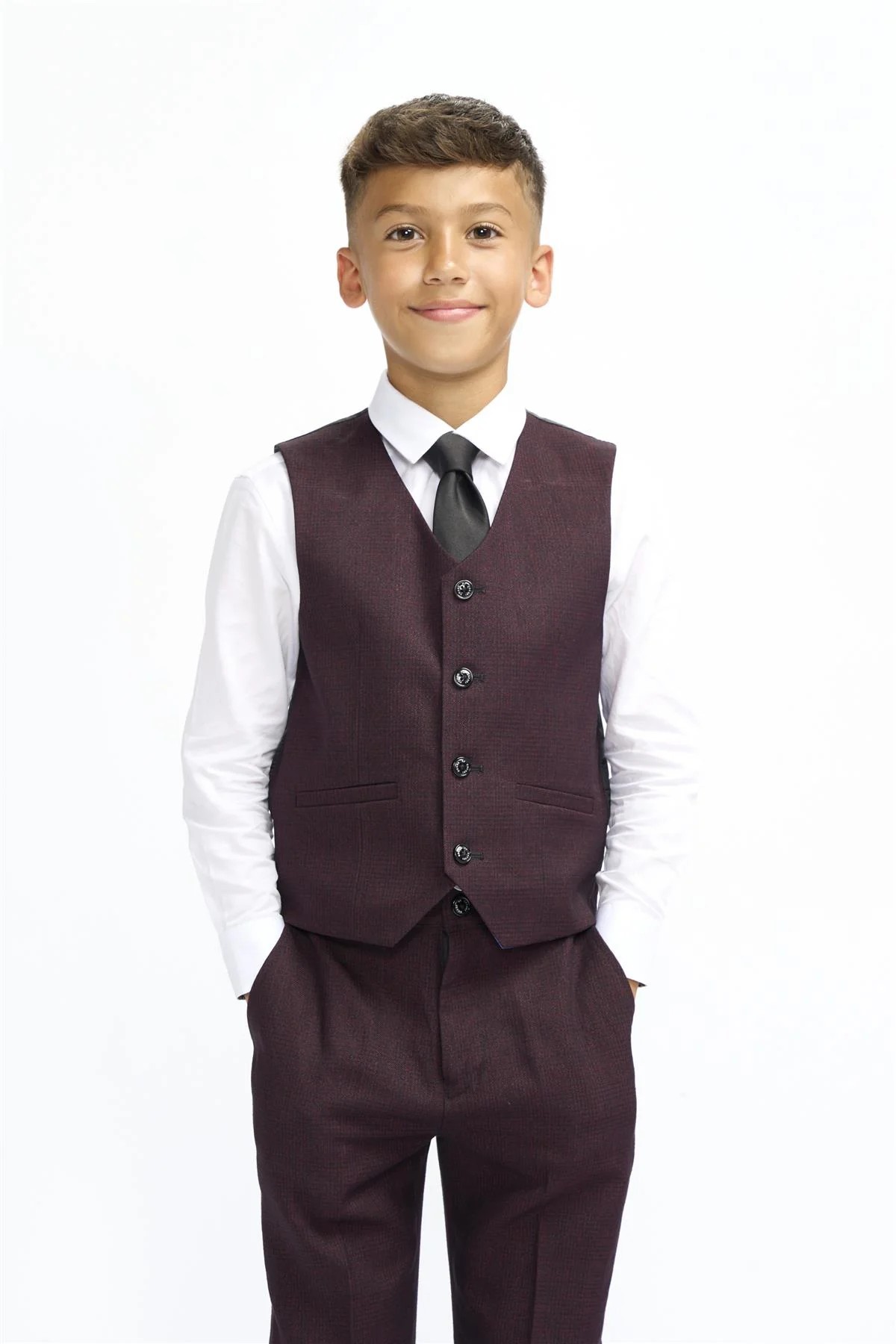 Jungen Slim Fit Tweed Check Anzug - CARIDI WINE