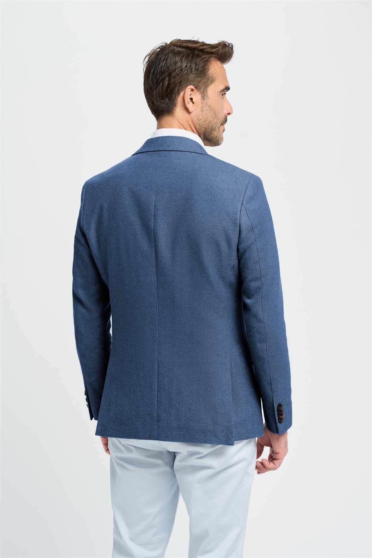 Men’s Blue Cotton Herringbone Blazer - Felix